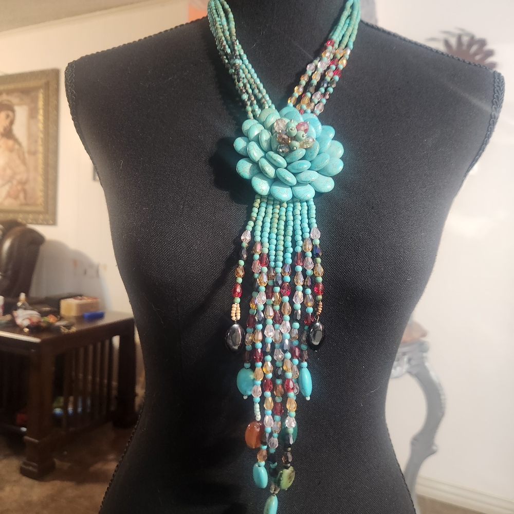 Joan Rivers Simulated Turquoise Floral Beaded Necklace